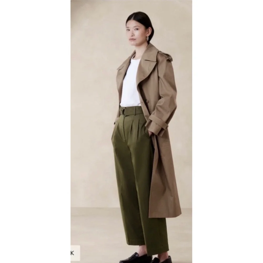 Banana Republic | 2024 Cruz Pleated Wide-Leg Chino 4P Olive Green High Rise Pant